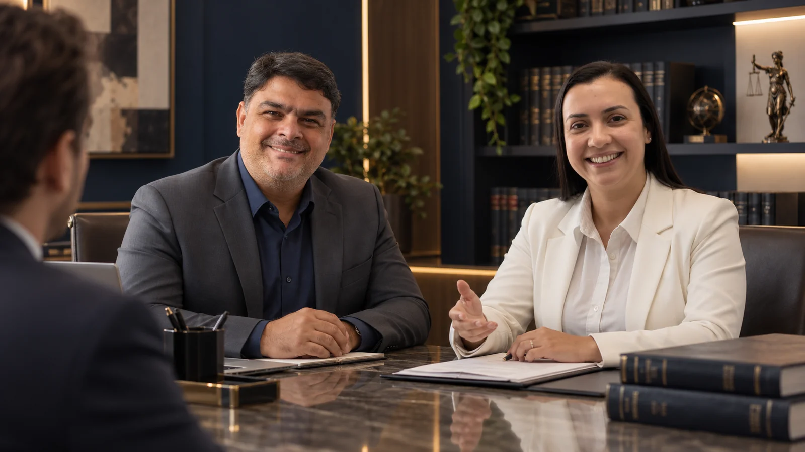 Dois advogados em uma cena de atendimento